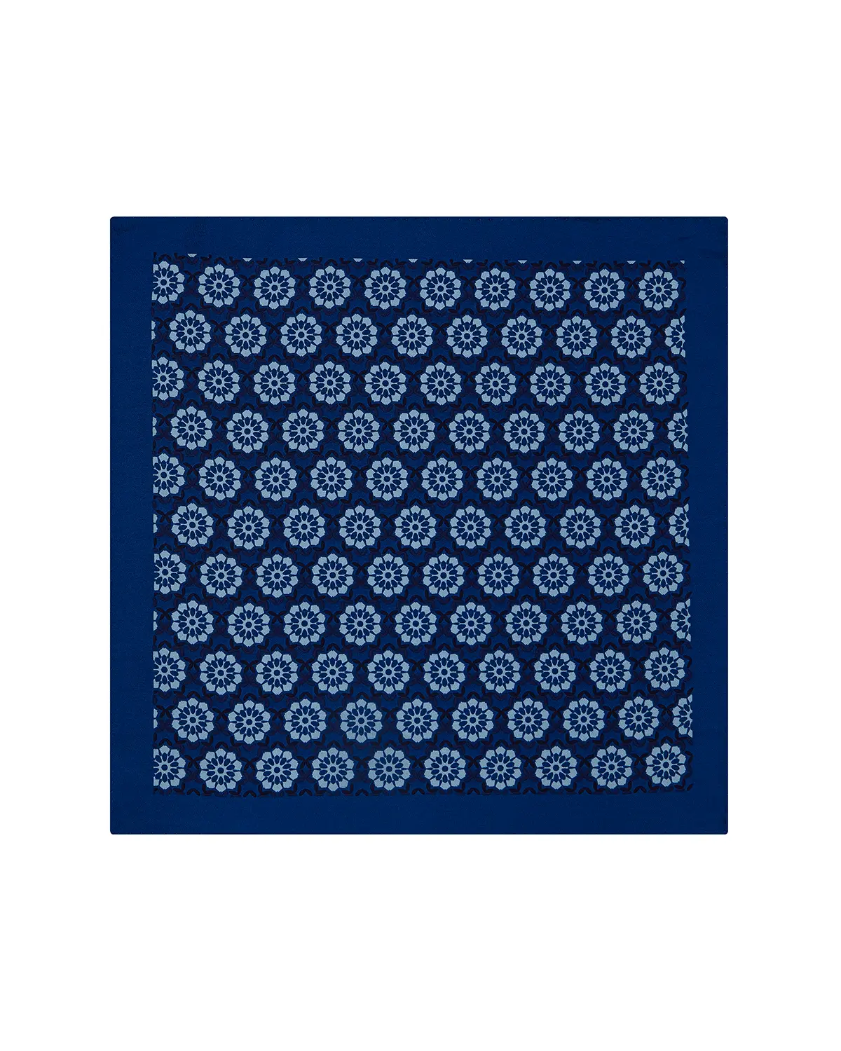 100% Silk Floral Printed Pocket Square - Dark Blue