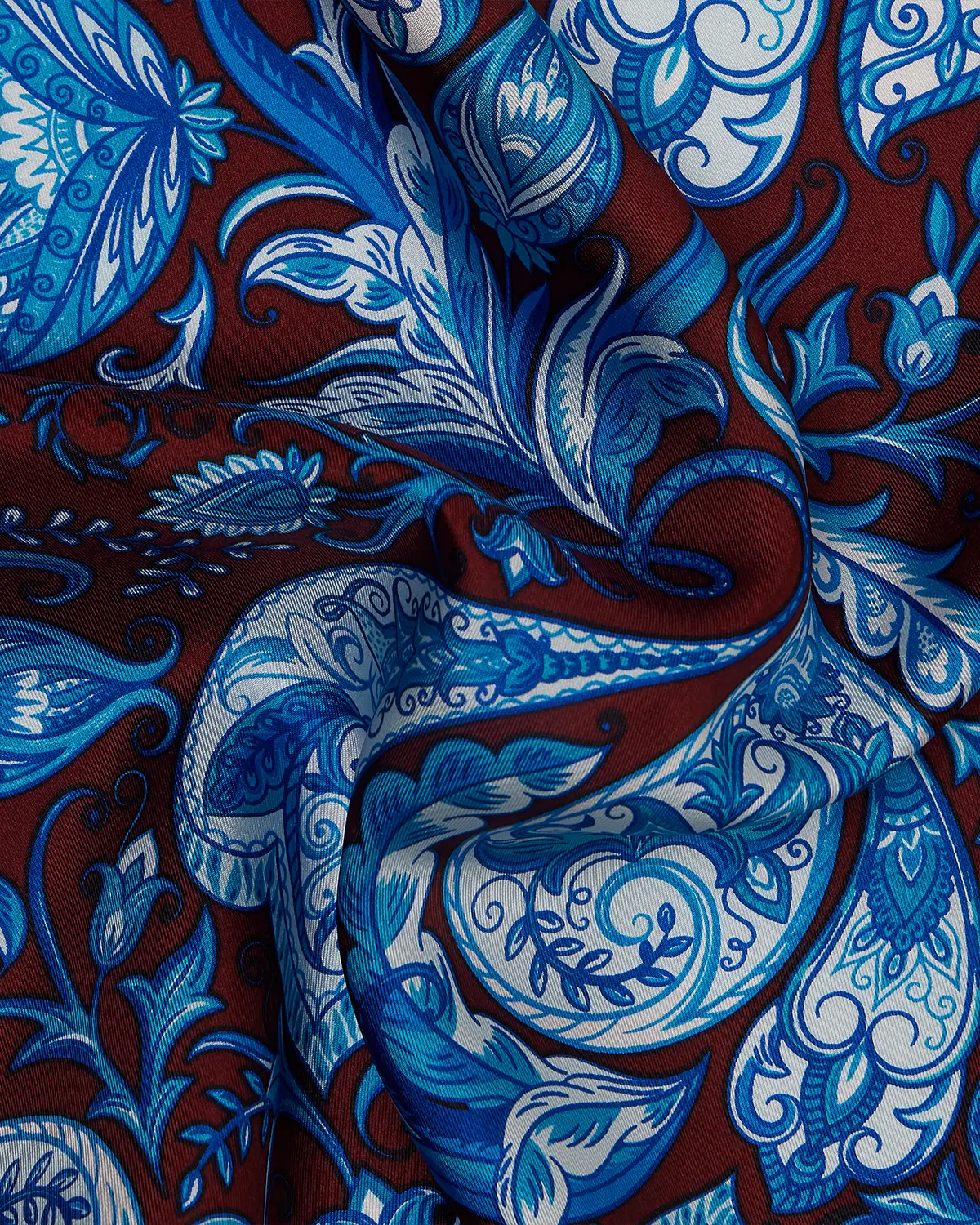 100% Silk Floral Printed Pocket Square - Maroon & Blue - Image 3