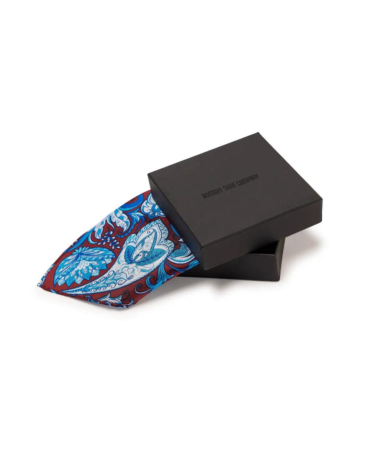 100% Silk Floral Printed Pocket Square - Maroon & Blue - Image 4