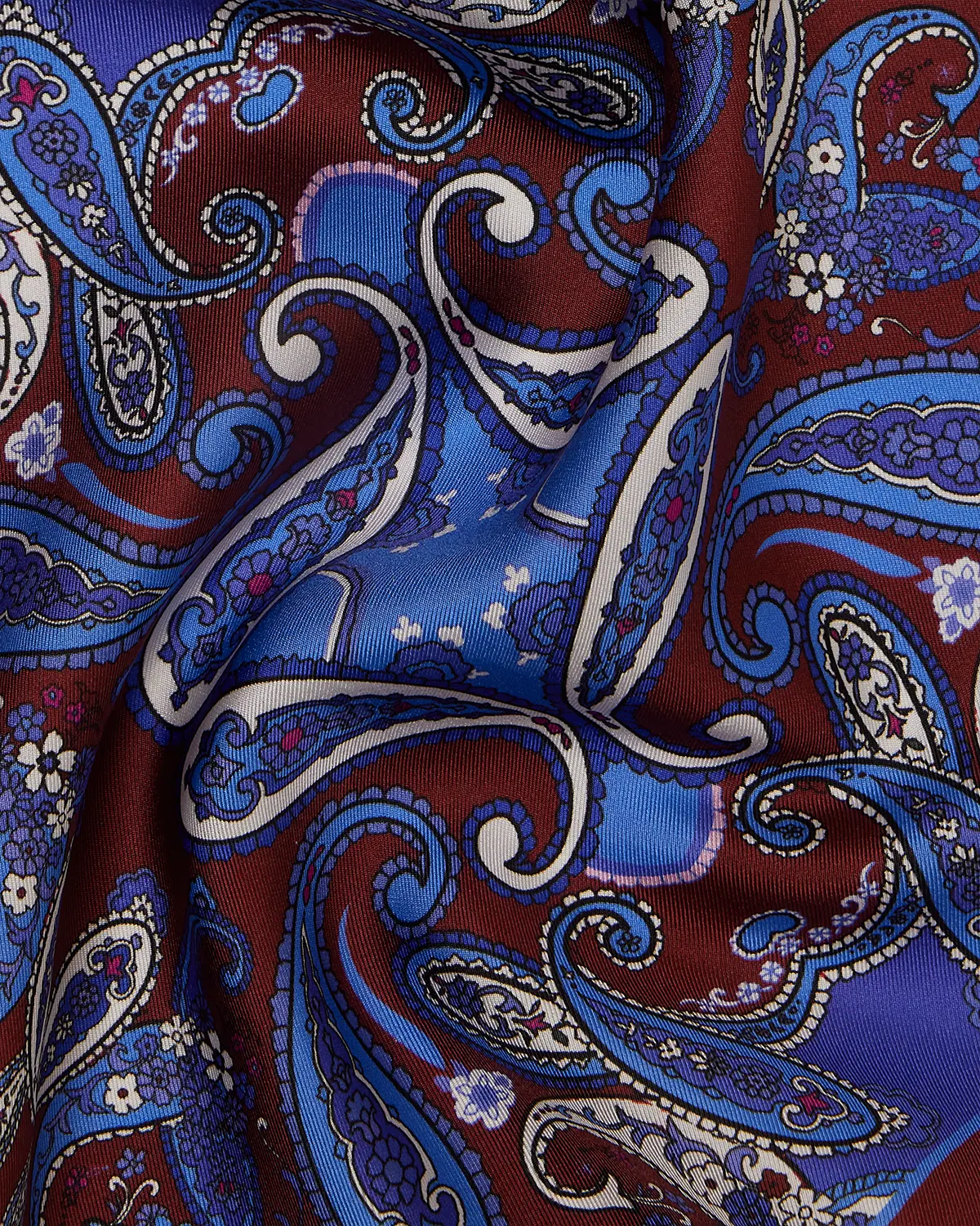 100% Silk Paisley Printed Pocket Square - Maroon & Blue - Image 3