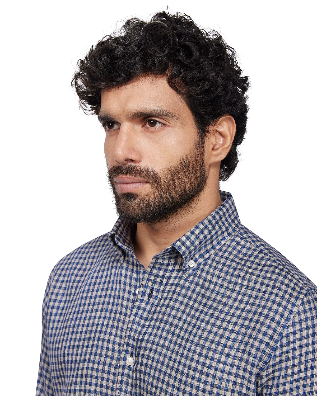 100% Linen Checked Shirt - Blue & Beige - Image 2