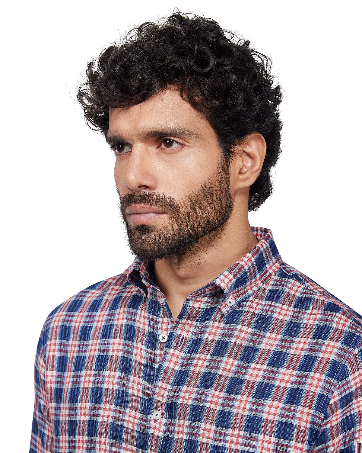 100% Linen Checked Shirt - Blue & Red - Image 2