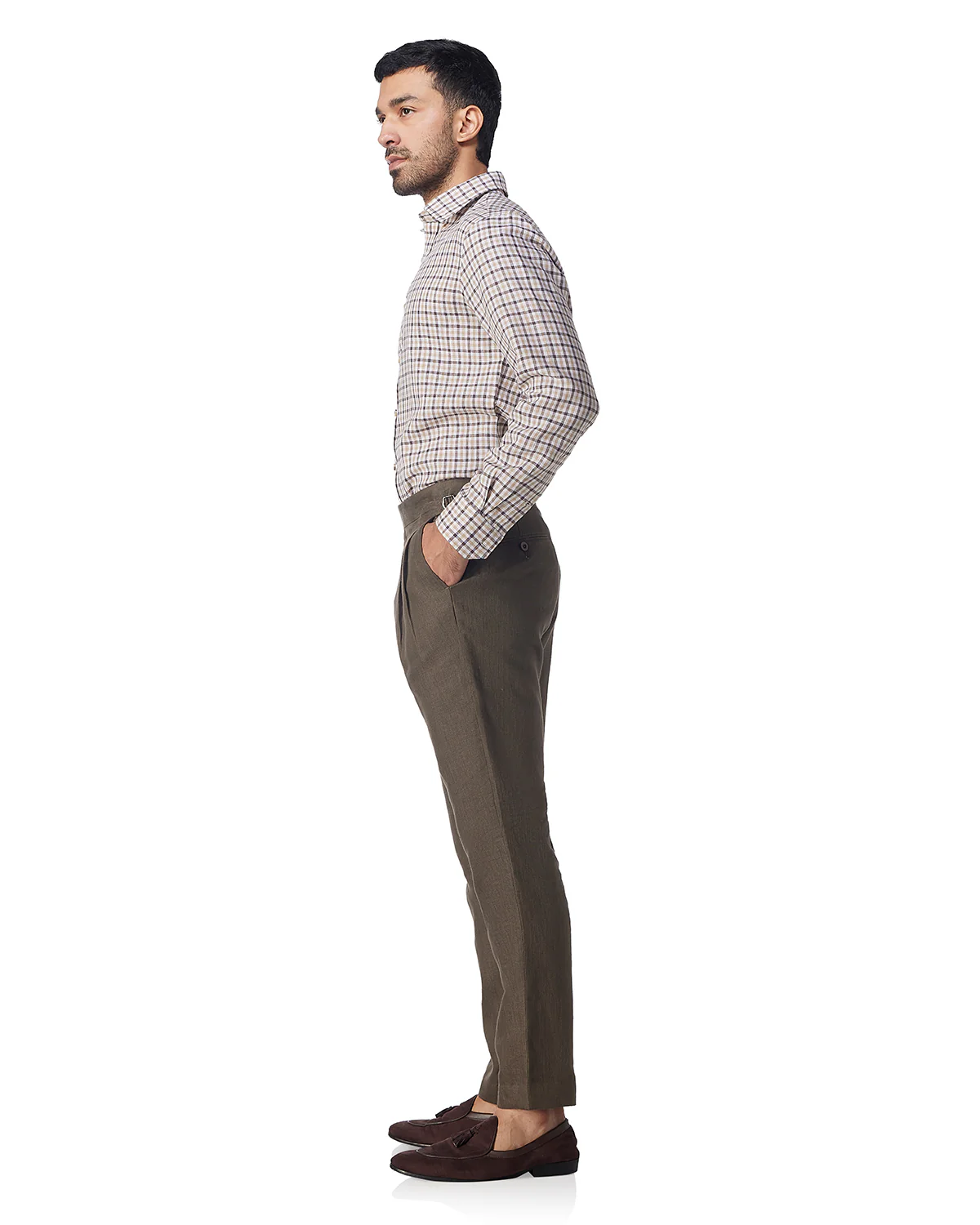 100% Linen Checked Shirt - Brown & Beige - Image 4
