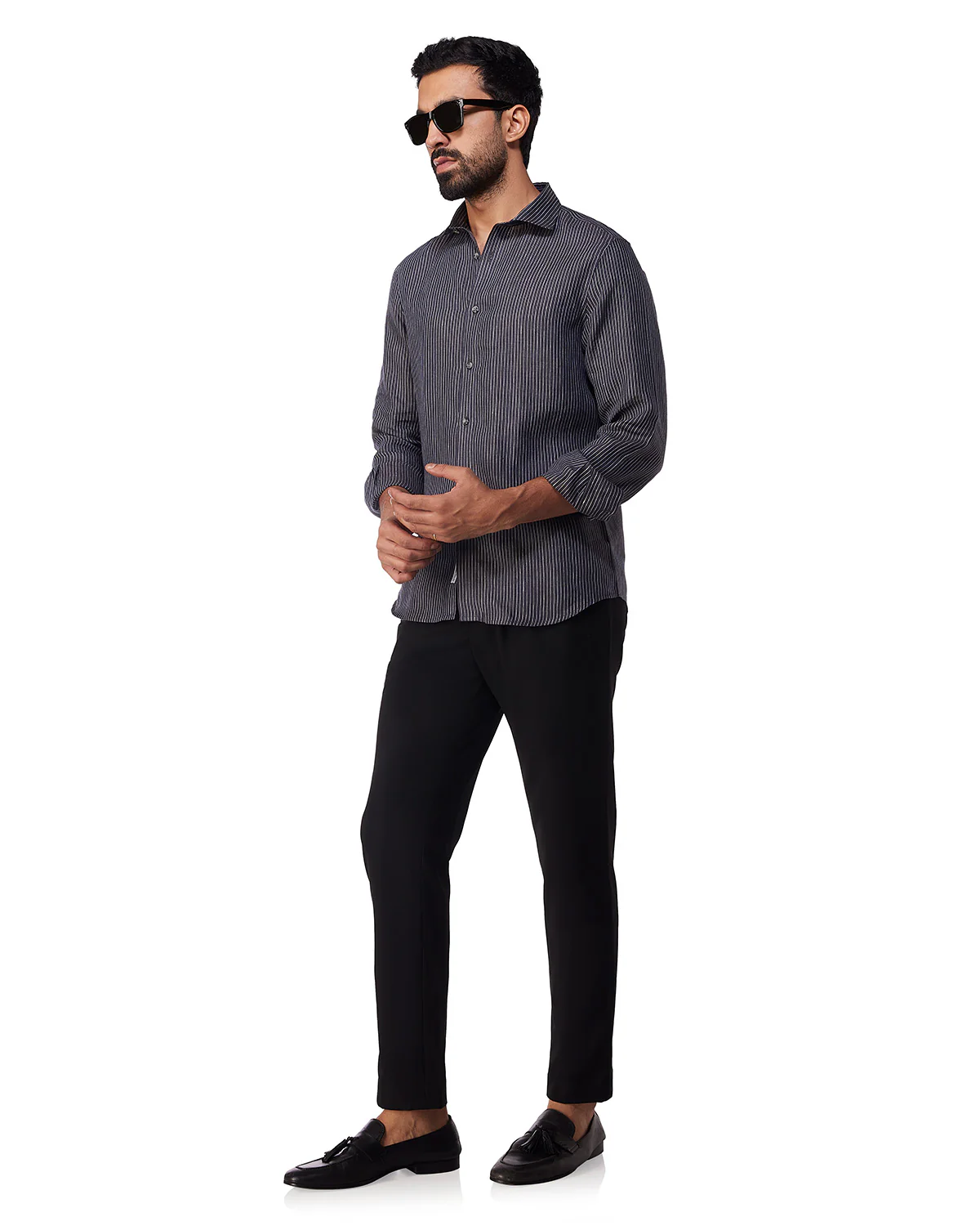 100% Linen Striped Shirt - Black & White - Image 3