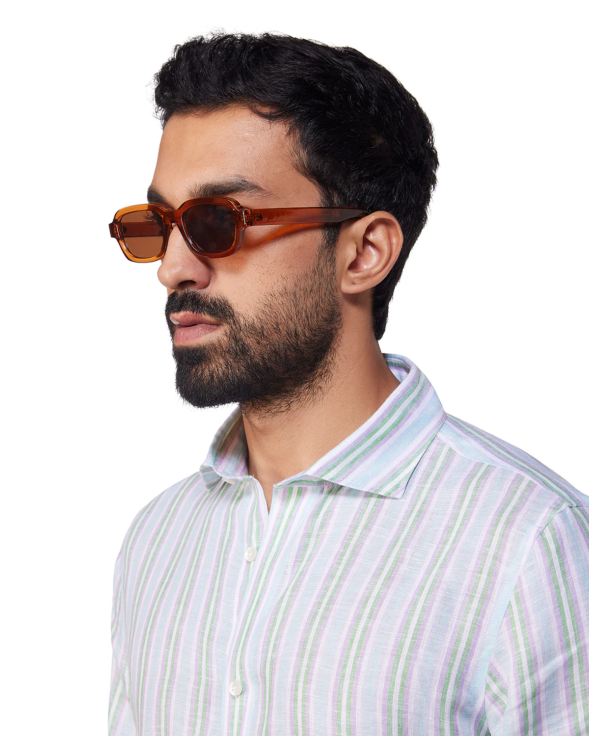 100% Linen Striped Shirt - Blue & Green - Image 2