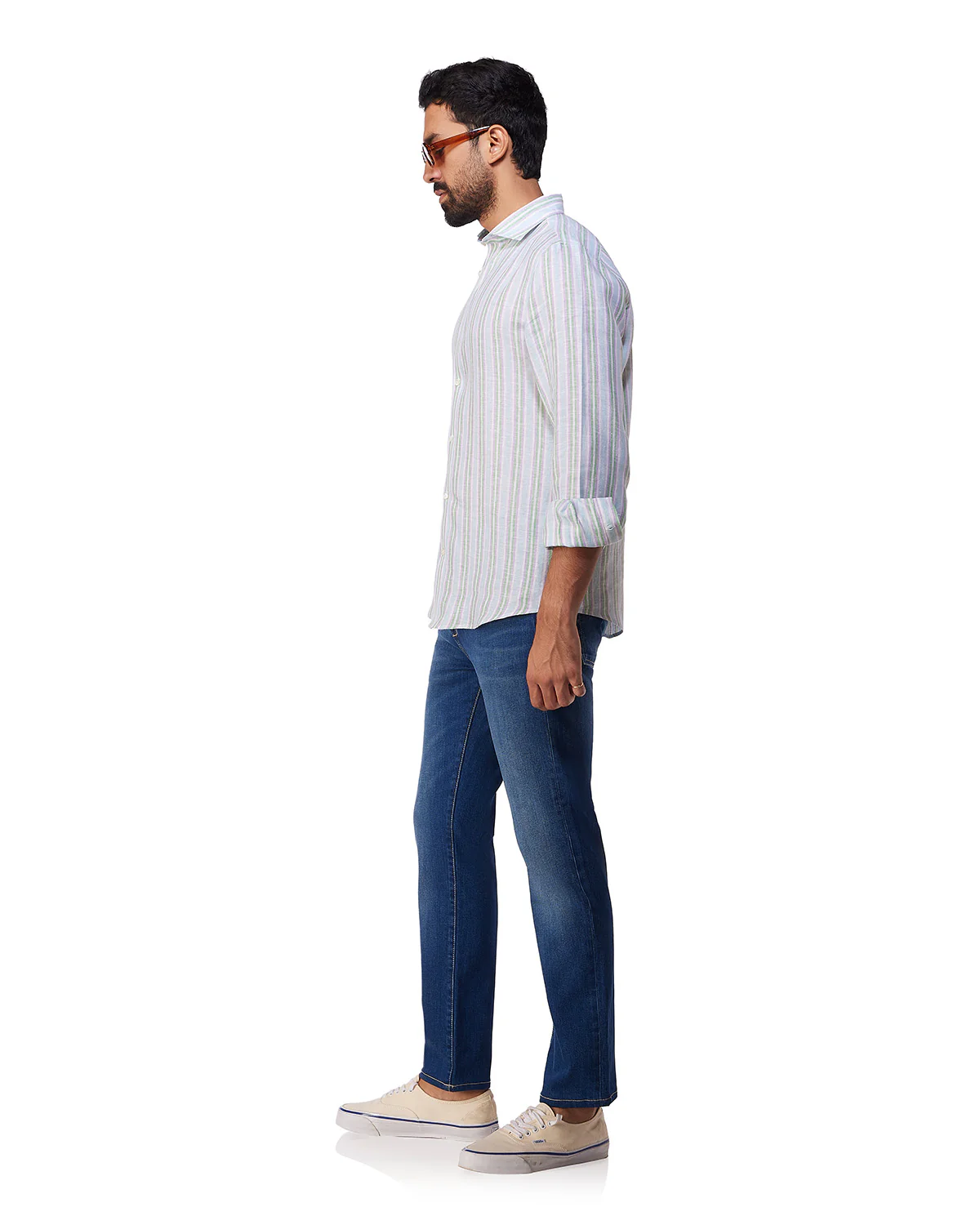 100% Linen Striped Shirt - Blue & Green - Image 4