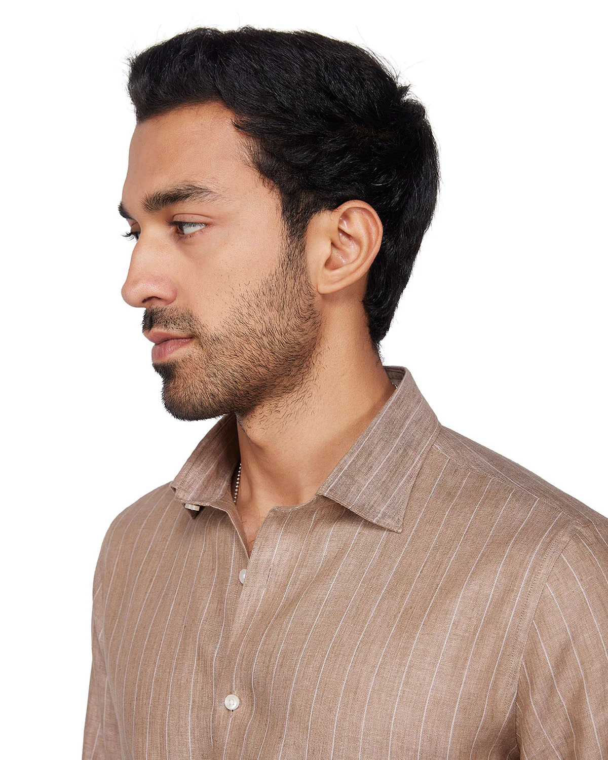 100% Linen Striped Shirt - Brown & White - Image 2