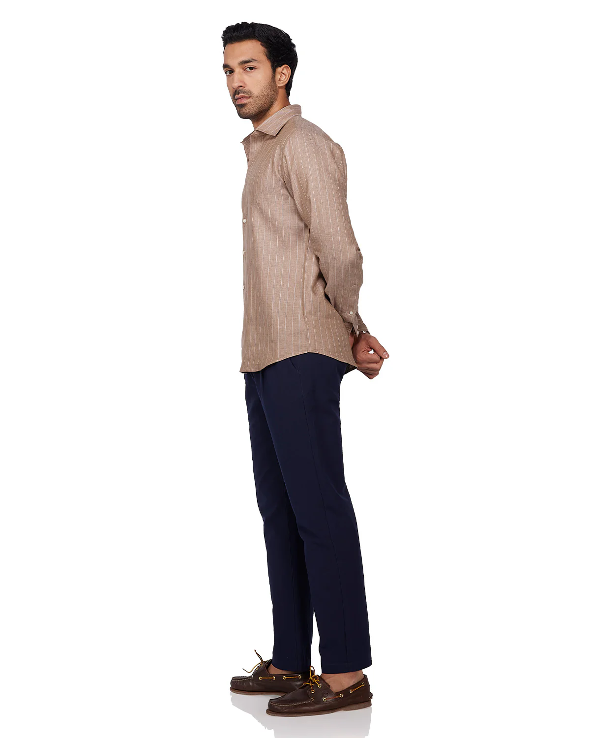 100% Linen Striped Shirt - Brown & White - Image 4