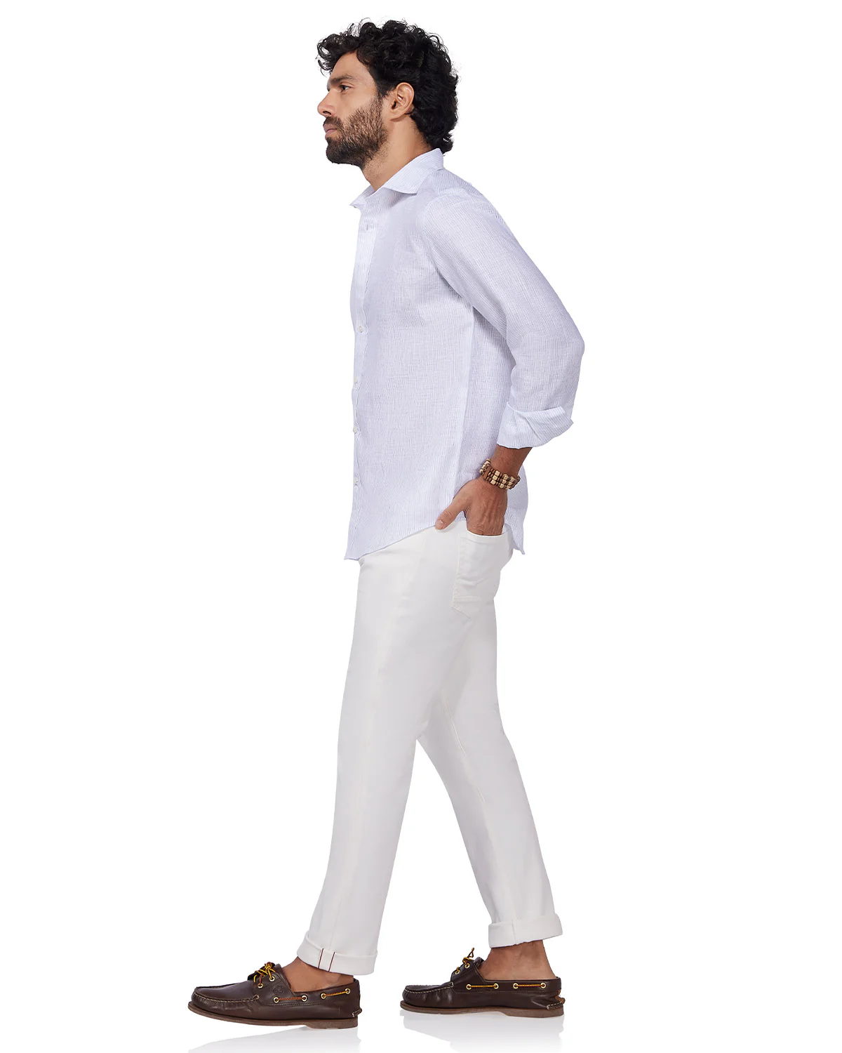 100% Linen Thin Striped Shirt - Blue & White - Image 4