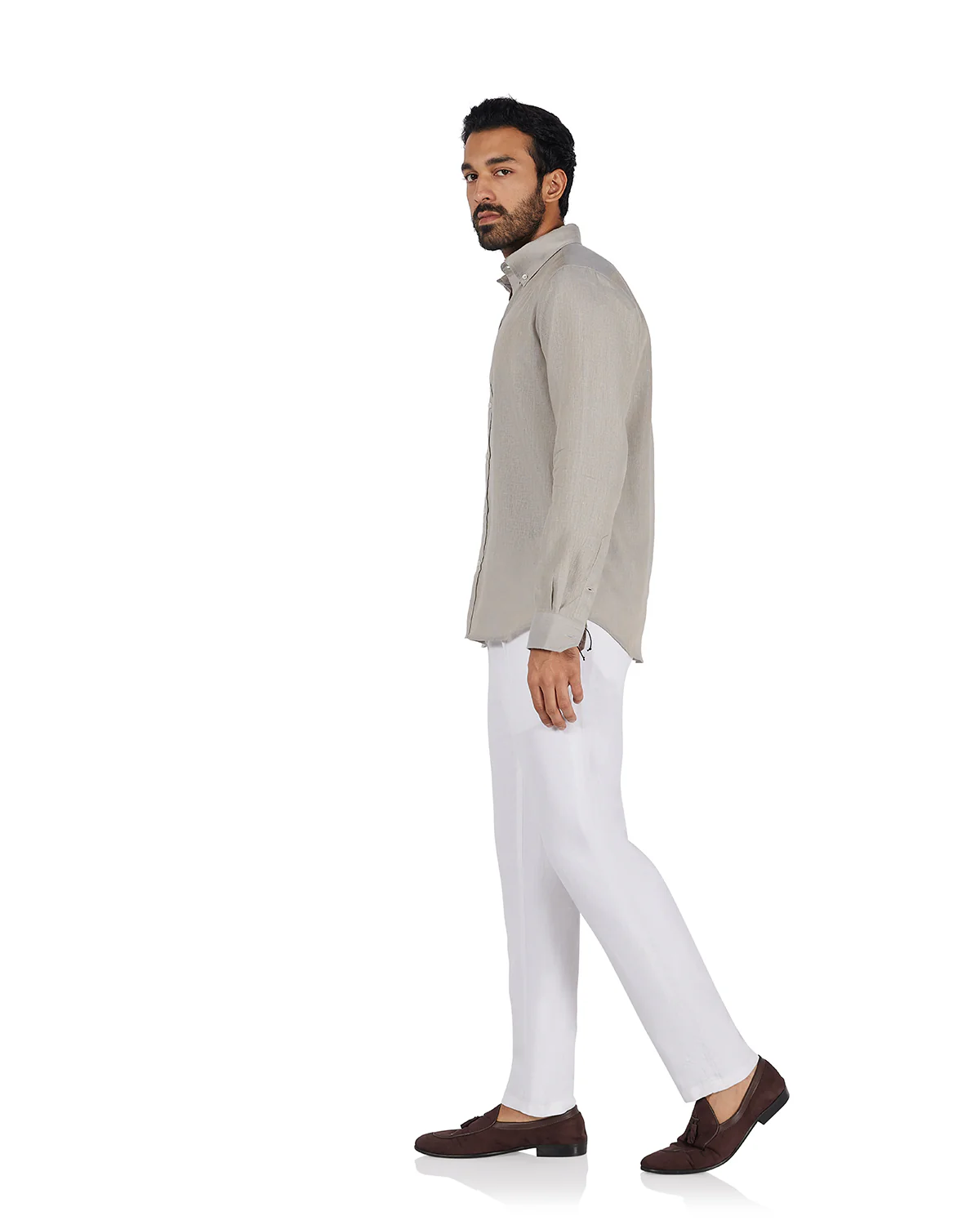 100% Linen Two-Tone Shirt - Beige - Image 4