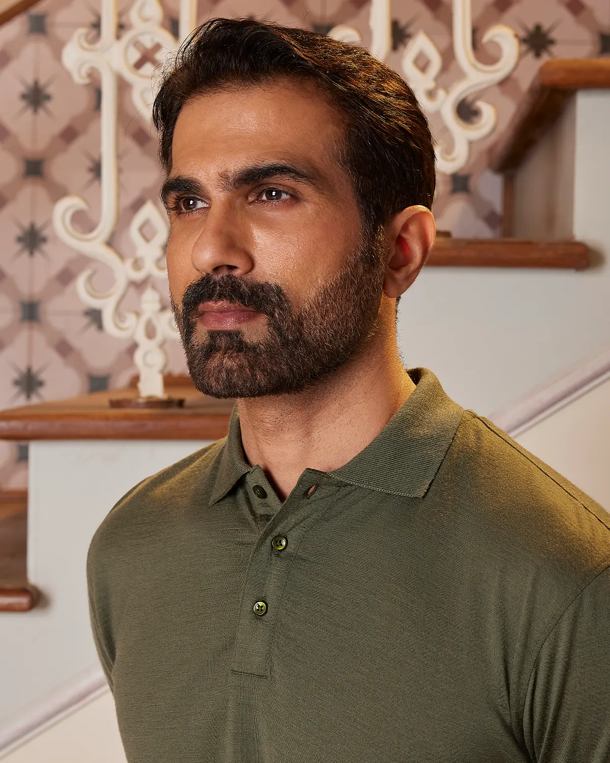 100% Merino Wool Polo - Olive - Image 2