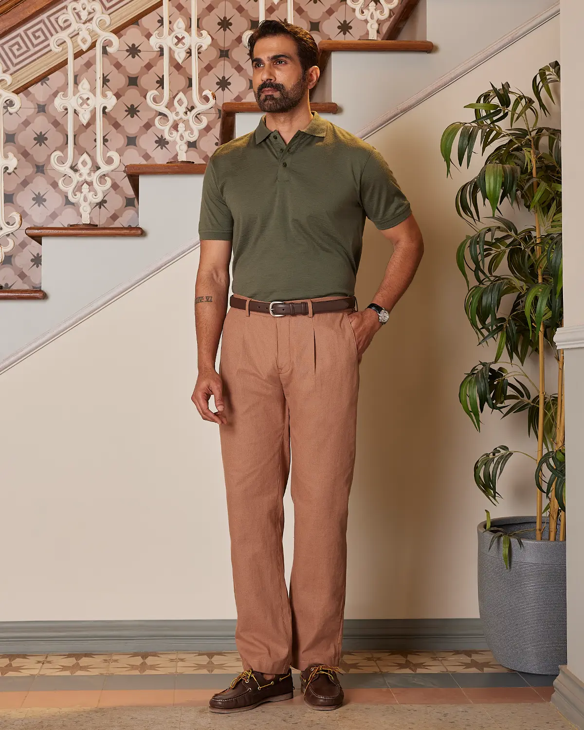 100% Merino Wool Polo - Olive - Image 3
