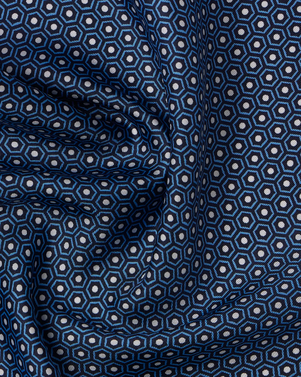 100% Silk Hexagon Printed Pocket Square - Navy - Image 3
