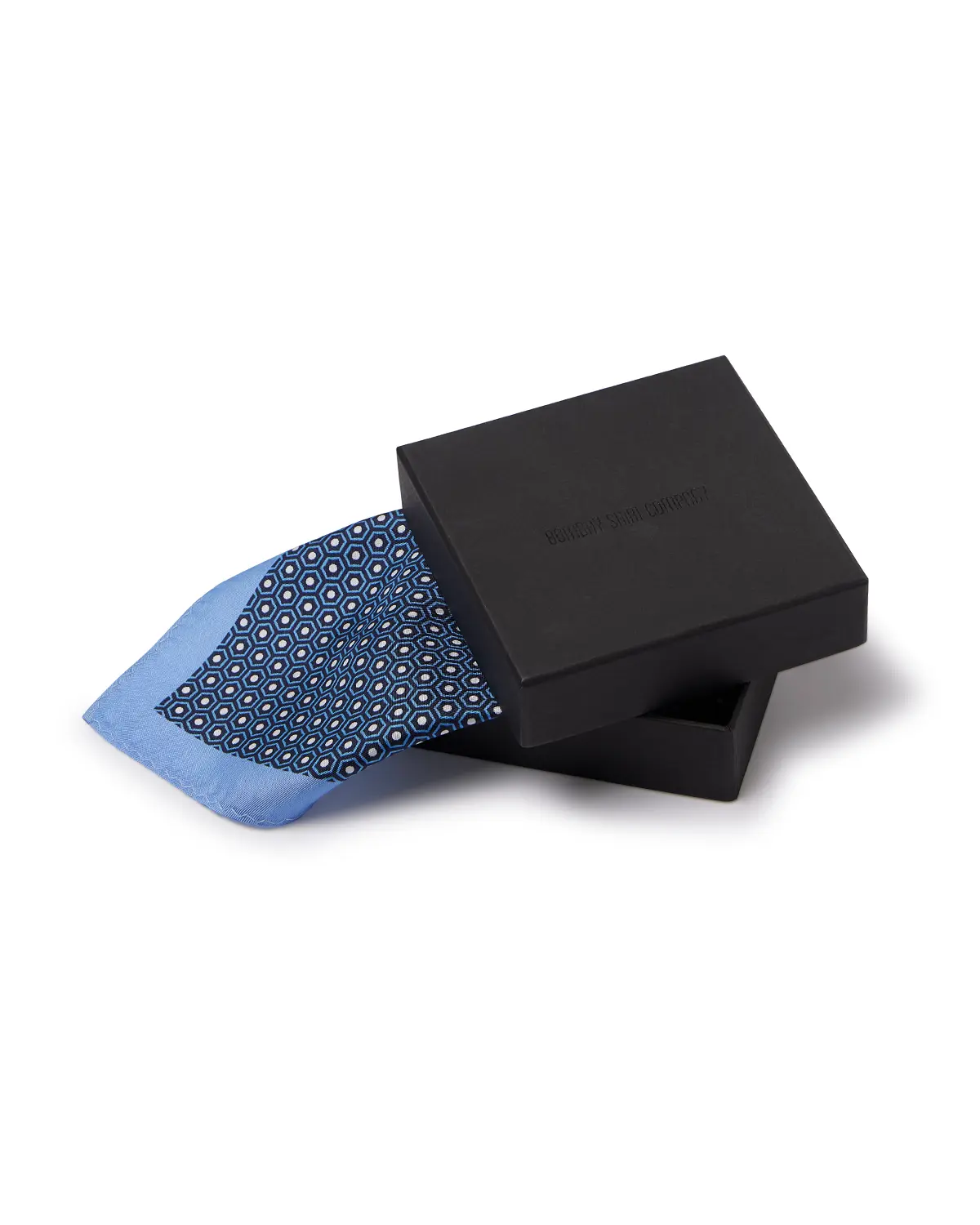 100% Silk Hexagon Printed Pocket Square - Navy - Image 4