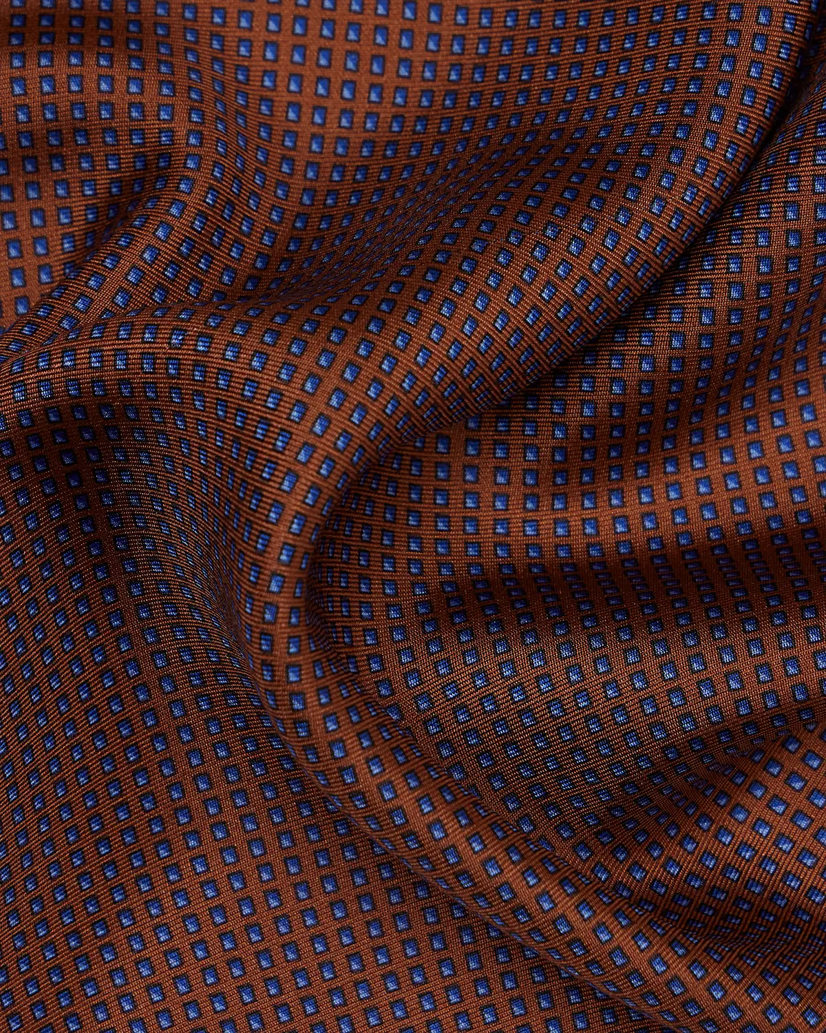 100% Silk Micro-Printed Pocket Square - Brown & Blue - Image 3