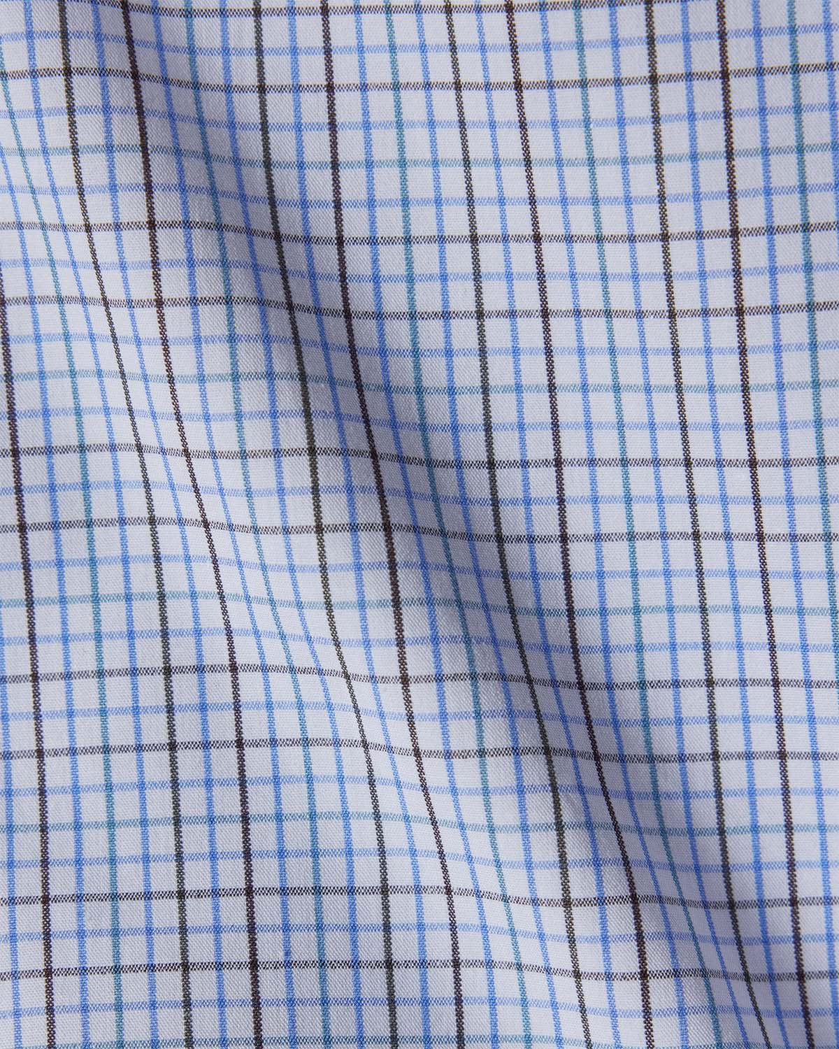 4-Way Stretch Cotton Checked Shirt - Teal & Brown - Image 6