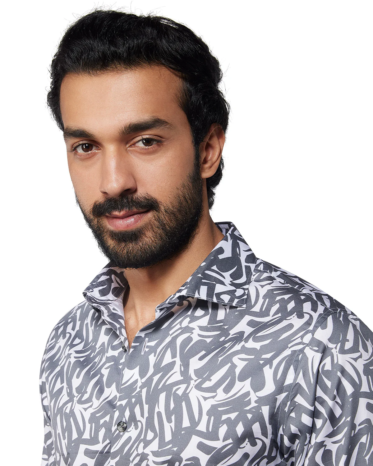 Abstract Line Printed Shirt - Grey & White - Image 2
