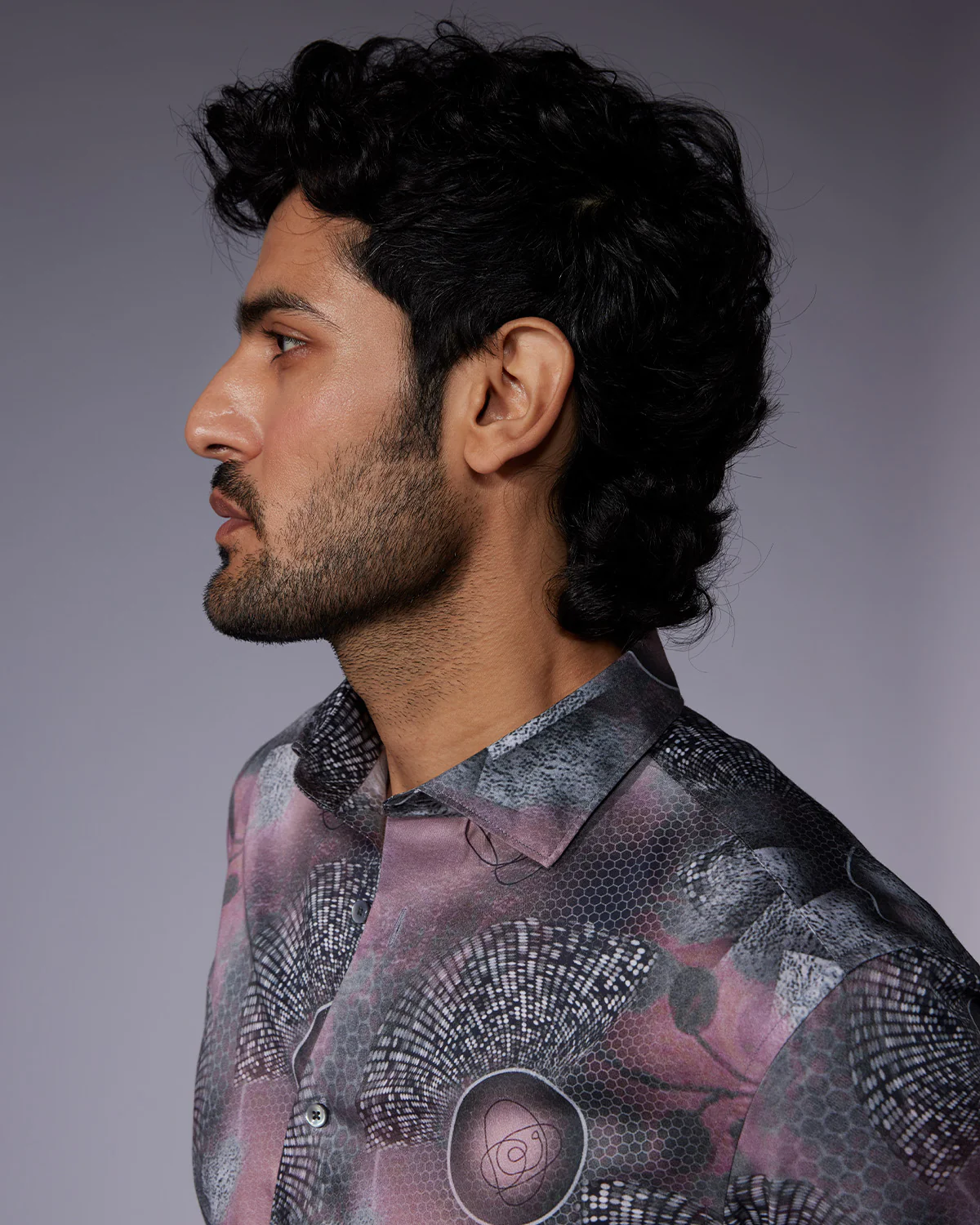 Abstract Printed Shirt - Grey & Purple - Image 2