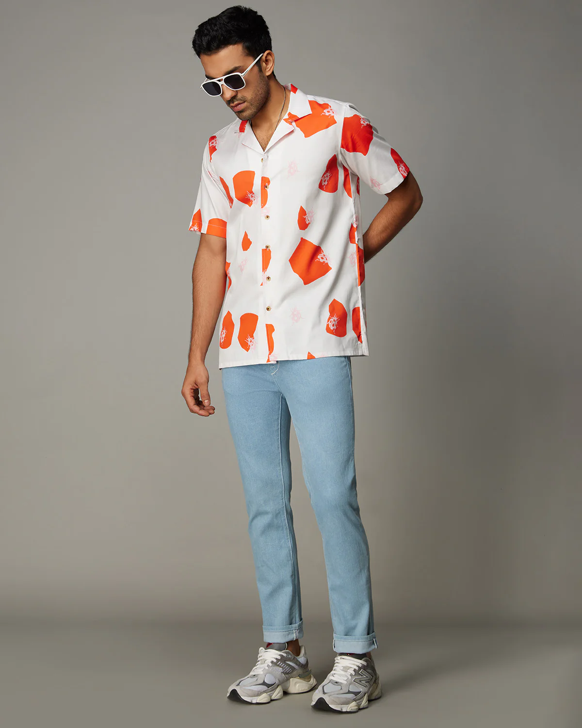 Abstract Printed Shirt - Orange & White - Image 3