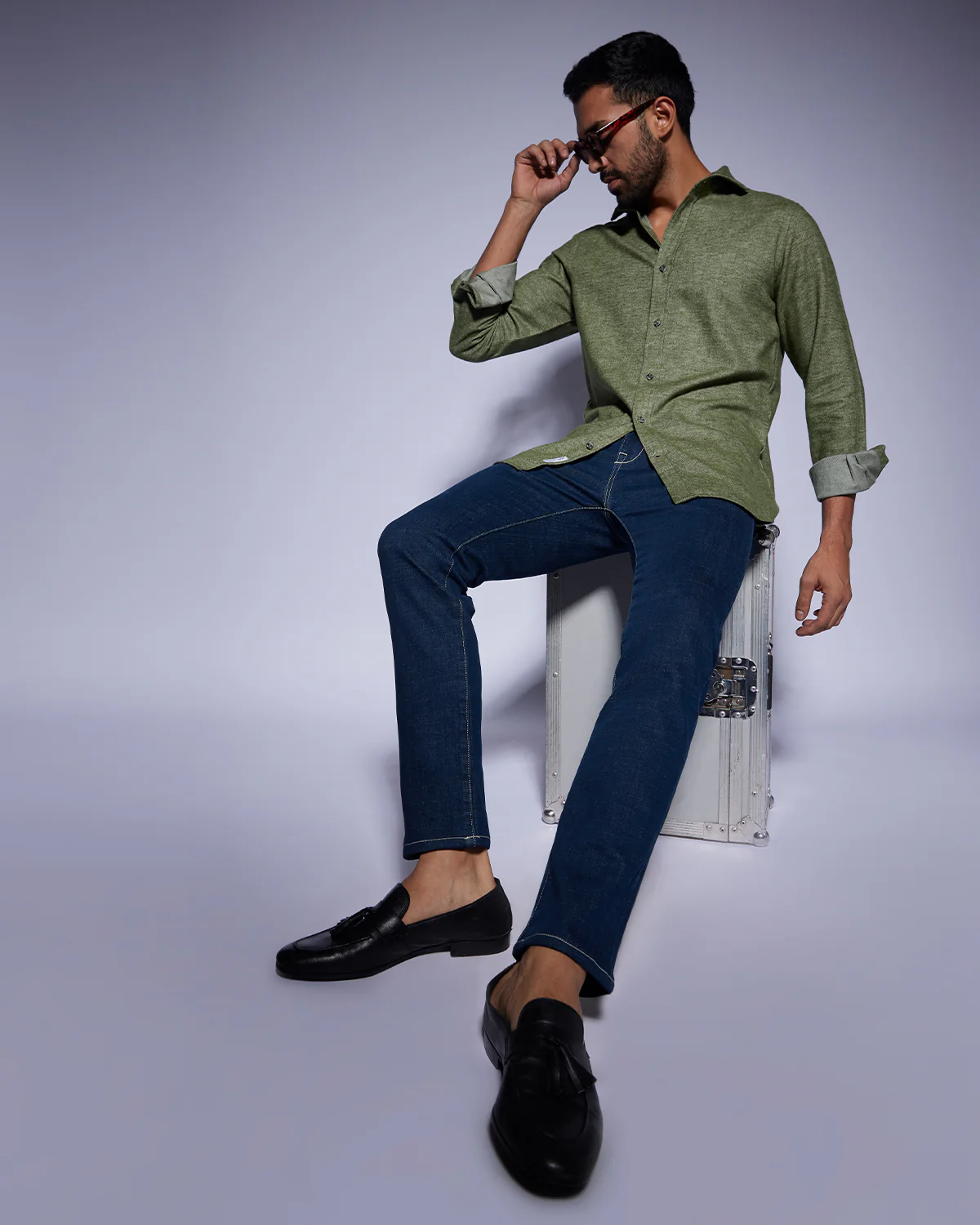 Aged Indigo Stretch Jeans - Mid Blue - Image 2