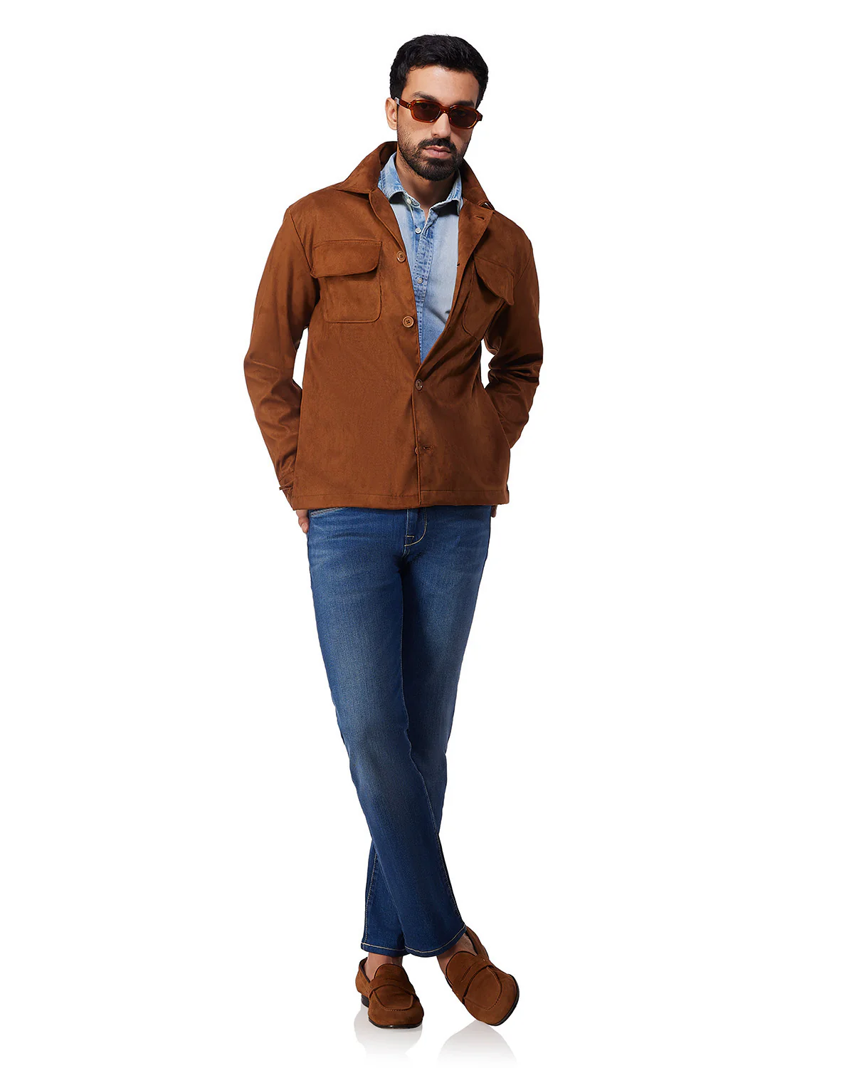 Atelier Stretch Suede Shacket - Brown - Image 4