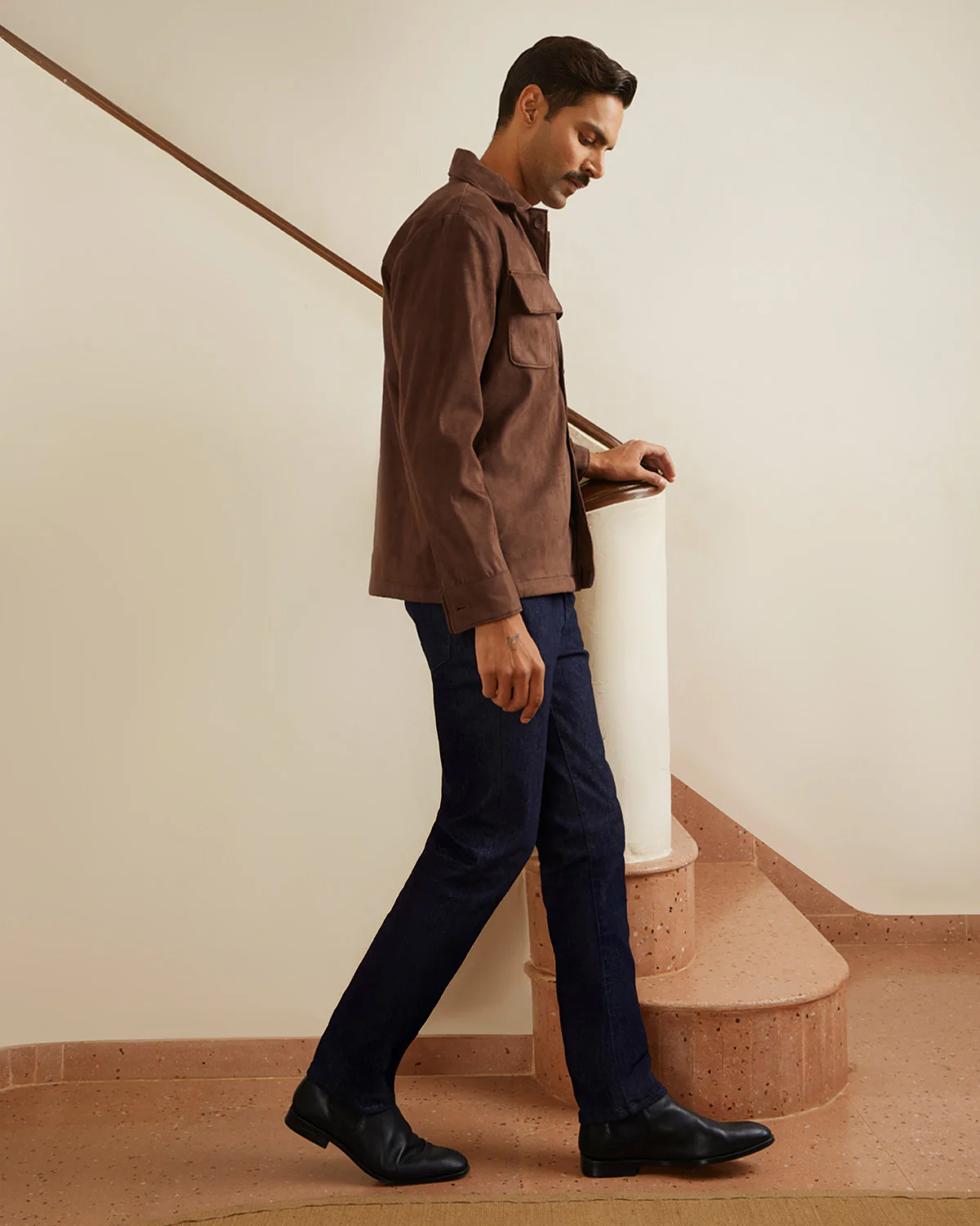 Atelier Stretch Suede Shacket - Dark Brown - Image 3