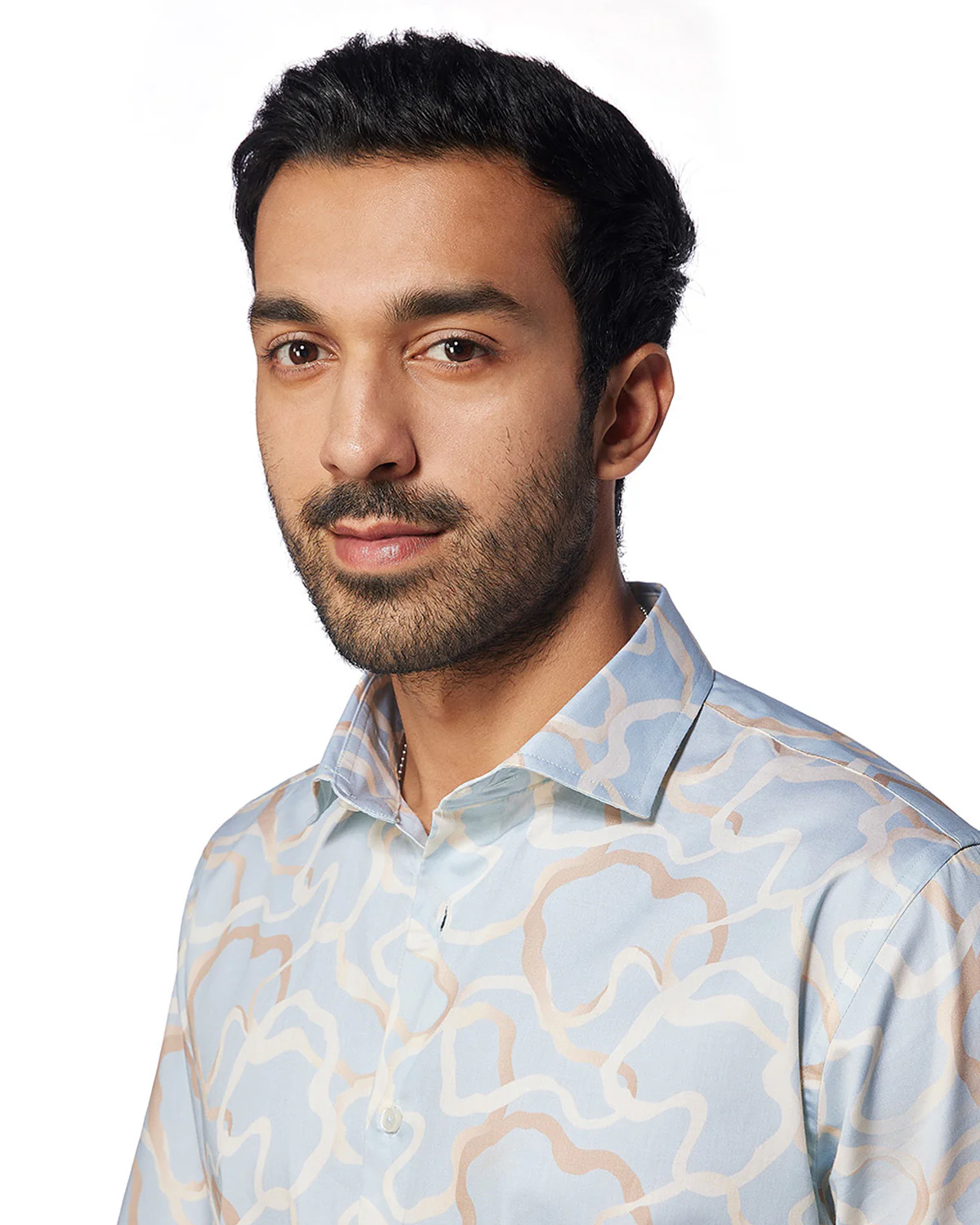 Beige & Blue Line Printed Shirt - Image 2