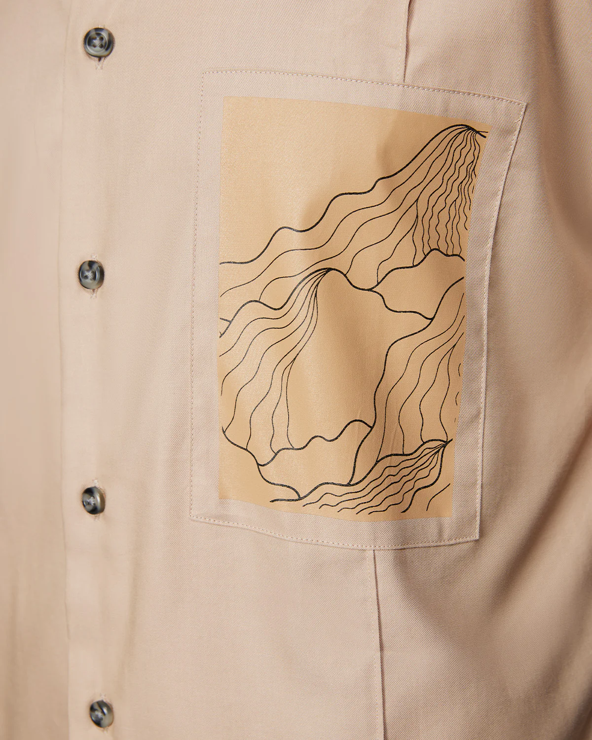 Beige Half-Sleeve Modal Twill Shirt - Image 3