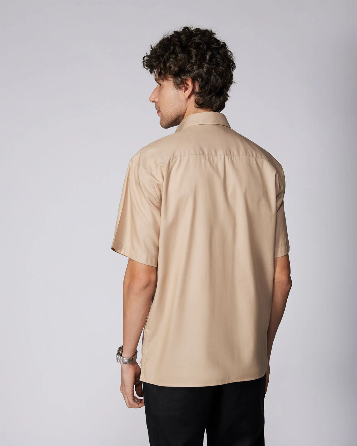 Beige Half-Sleeve Modal Twill Shirt - Image 4