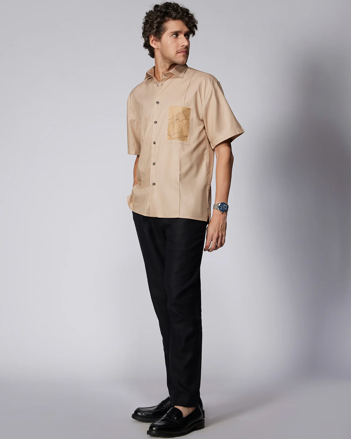 Beige Half-Sleeve Modal Twill Shirt - Image 6