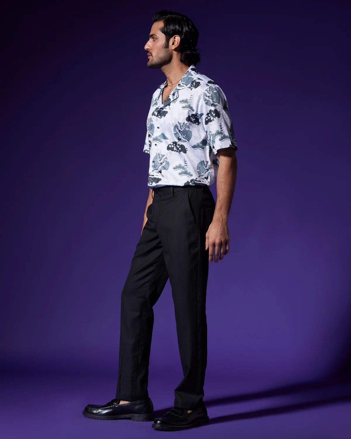 Bird Printed Shirt - Black & White - Image 4