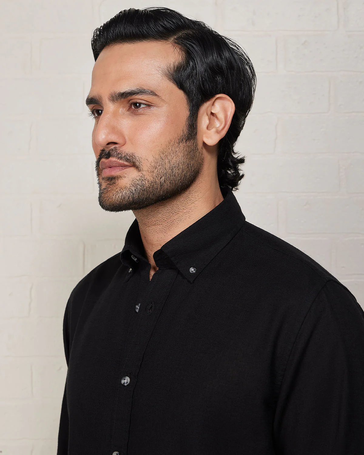 Black Blended Linen Soft Washed Shirt - Image 2