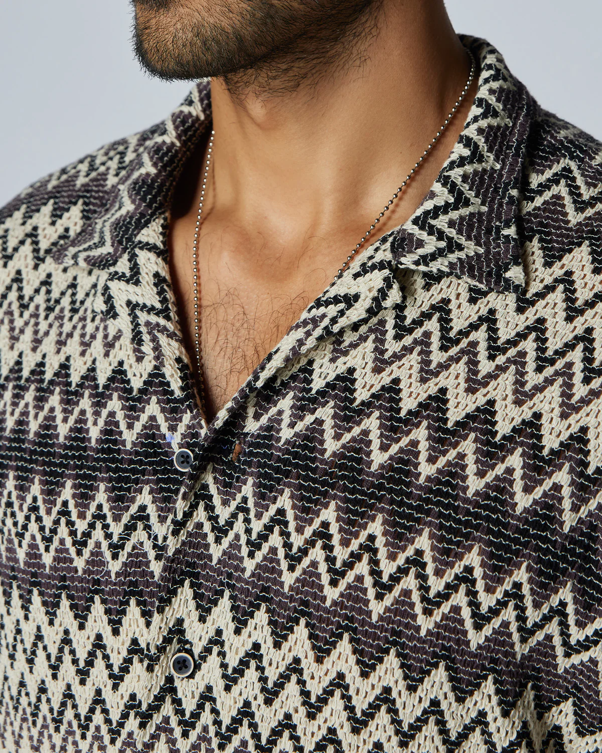Black & Brown Half-Sleeve Crochet Shirt - Image 2