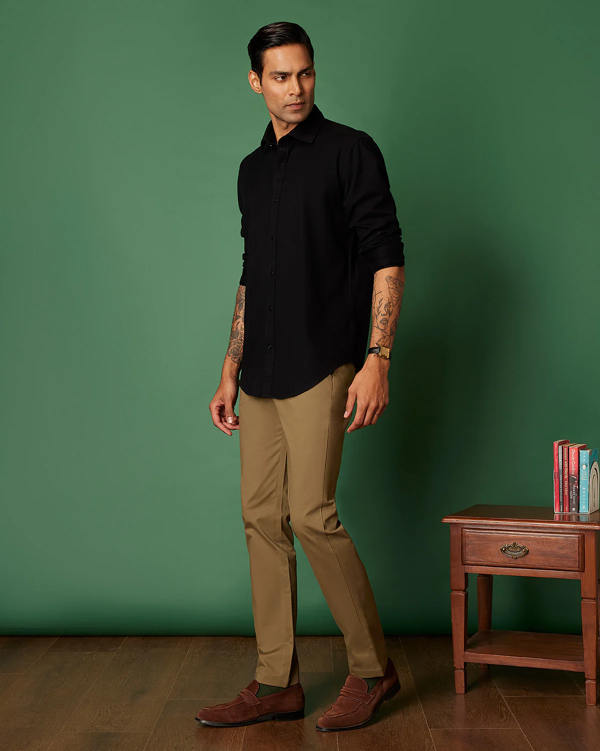 Black Distressed Cotton Twill Shirt - Image 4