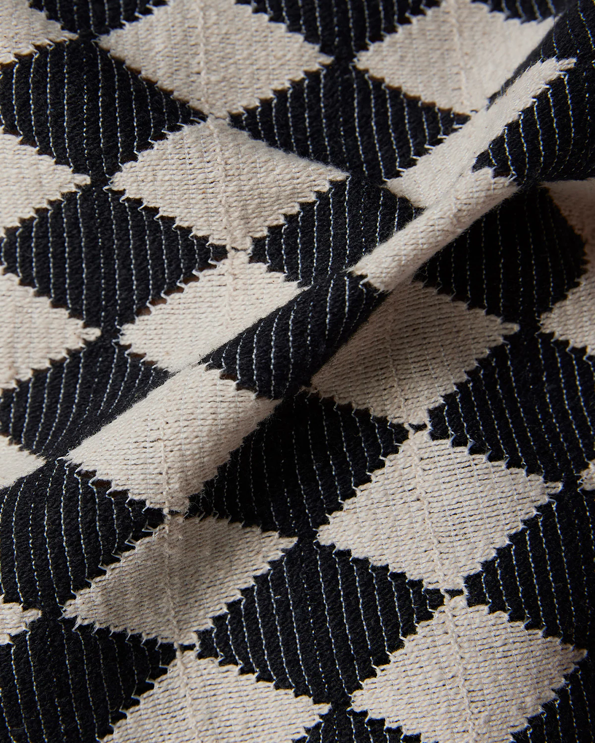 Black & Ecru Half-Sleeve Diamond Crochet Shirt - Image 6