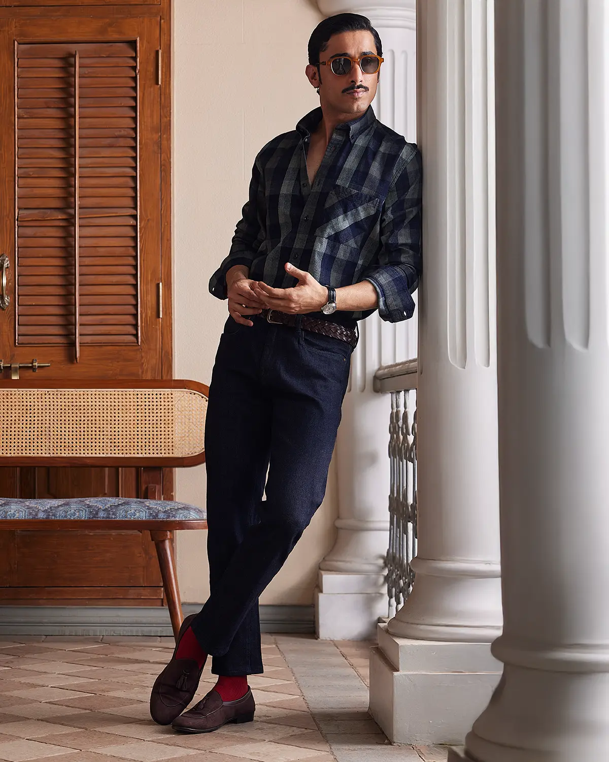 Black & Olive Corduroy Checked Shirt - Image 3