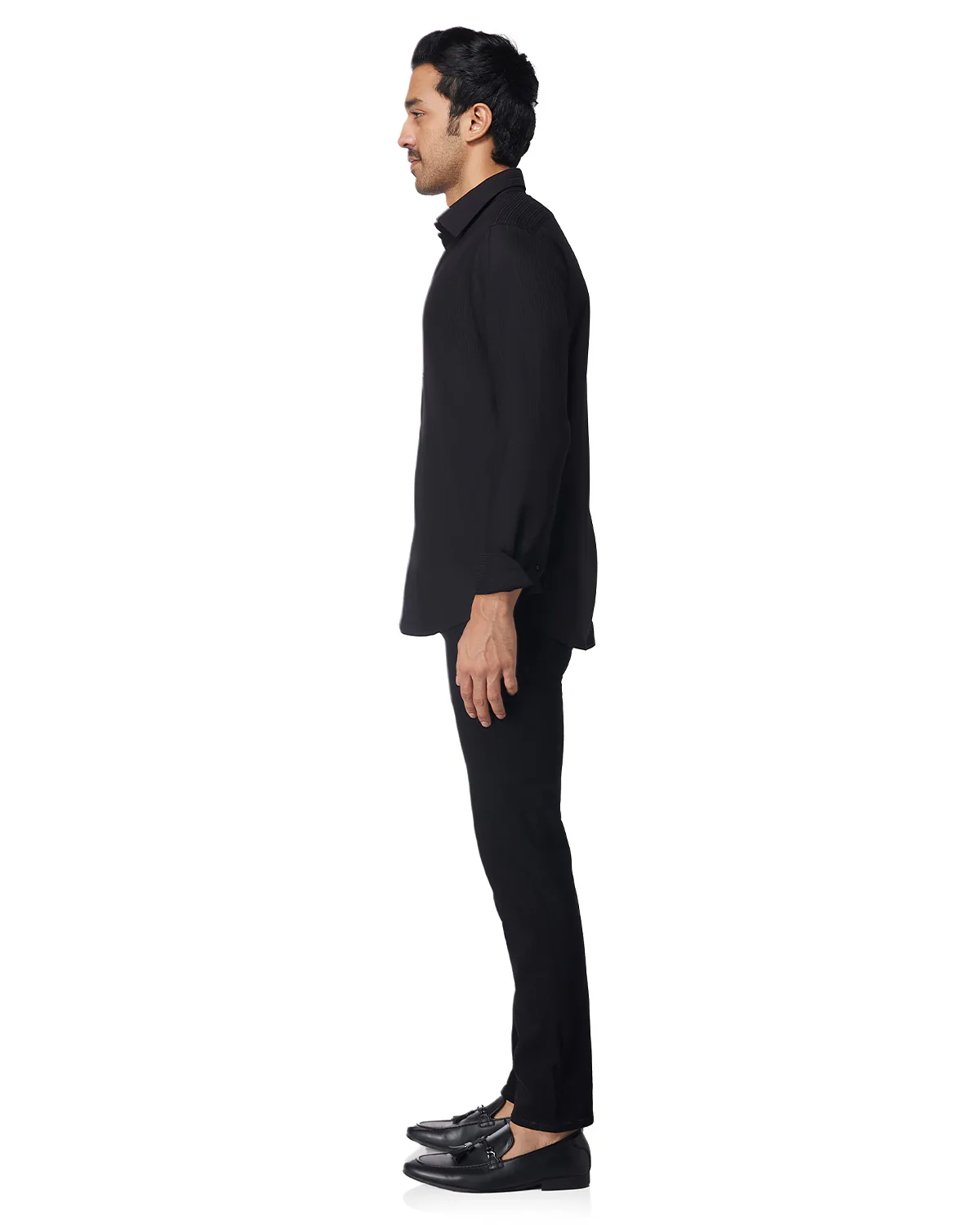Black Self-Striped Stretch Shirt - Image 4