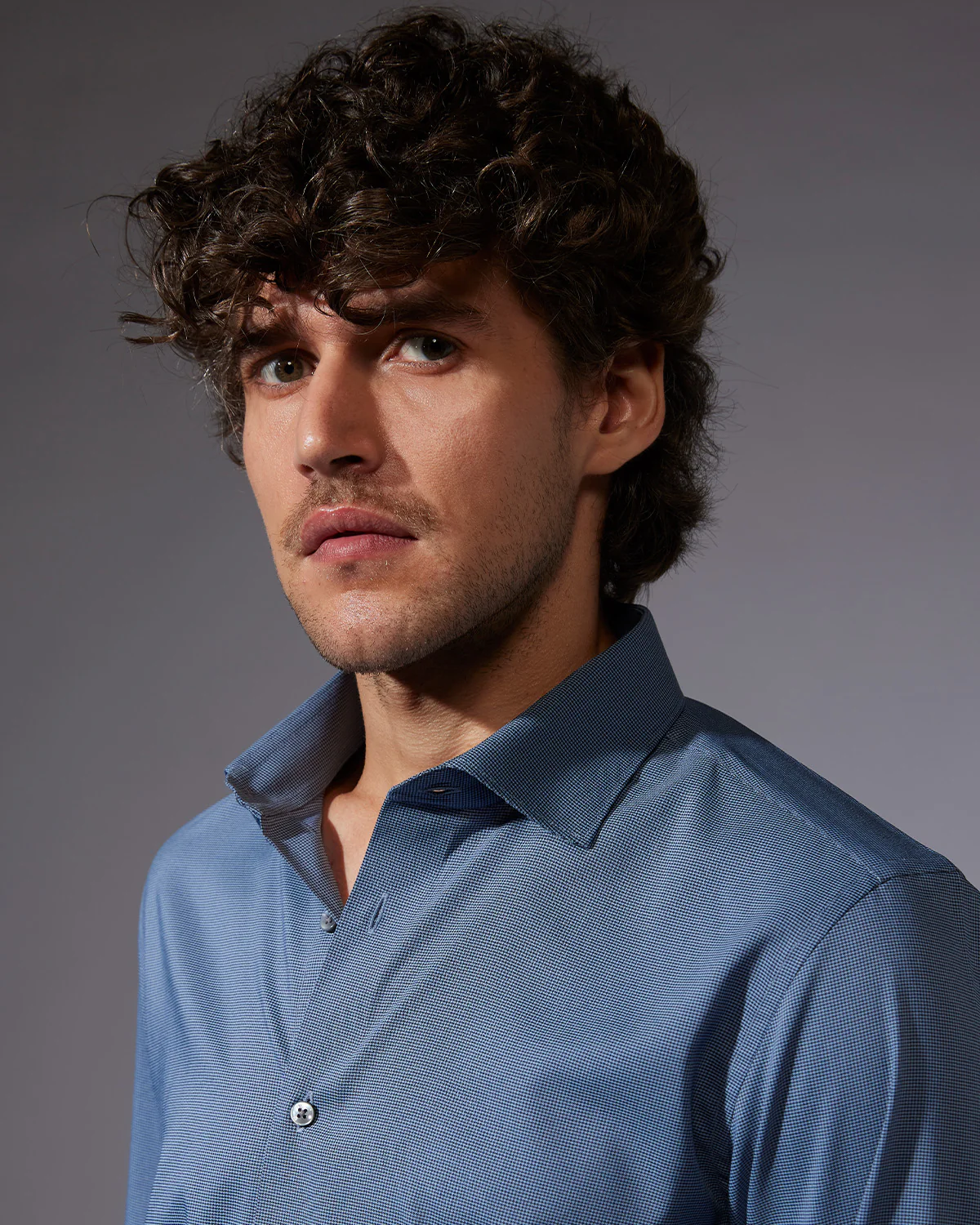 Blue & Black Stretch Dobby Shirt - Image 2