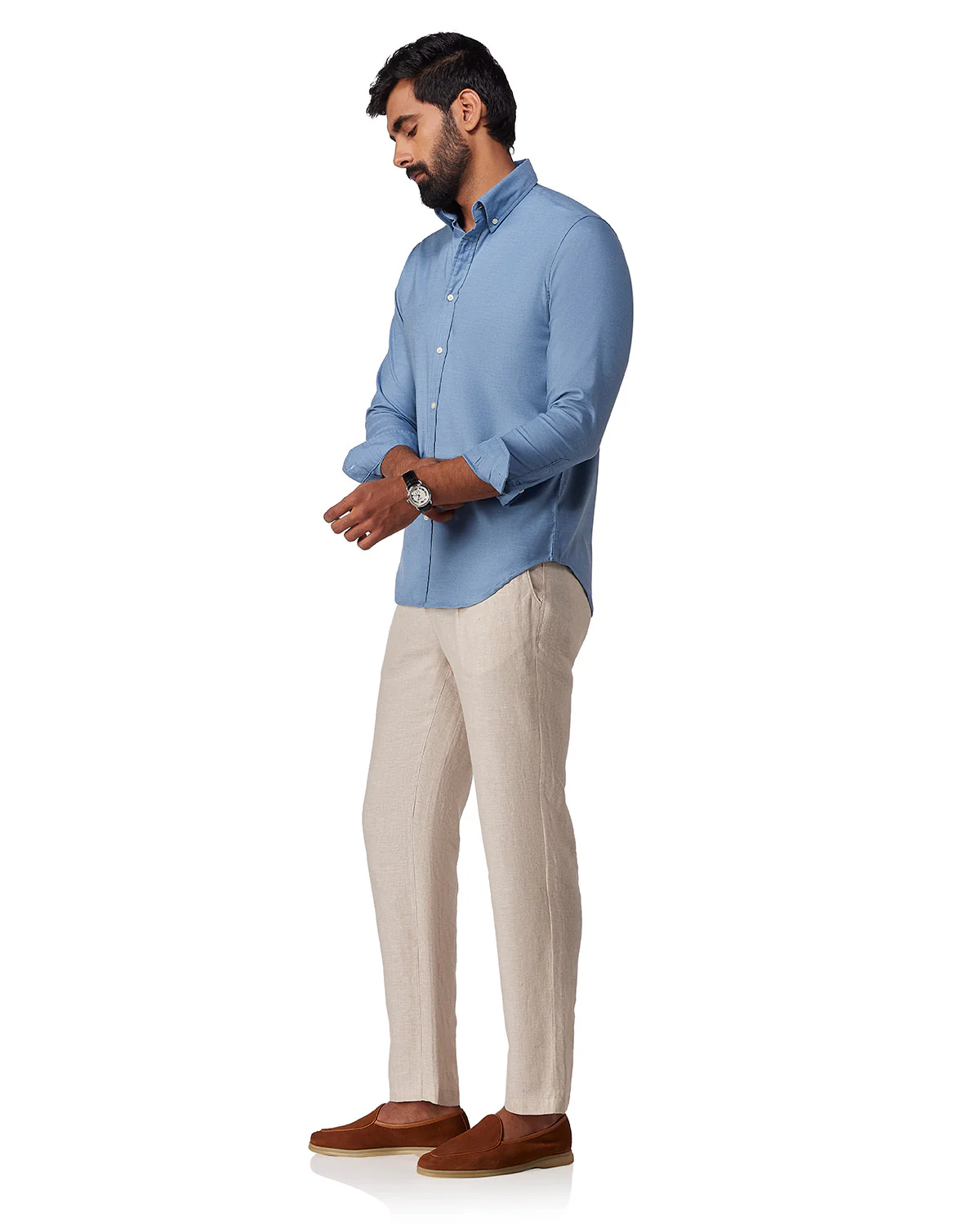 Blue Cotton Blend Oxford Shirt - Image 4