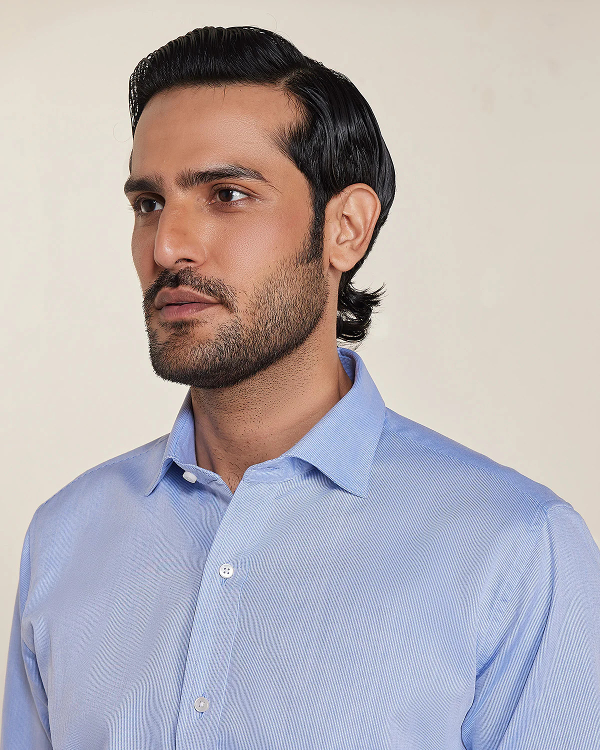 Blue Cotton Micro-Dobby Shirt - Image 2