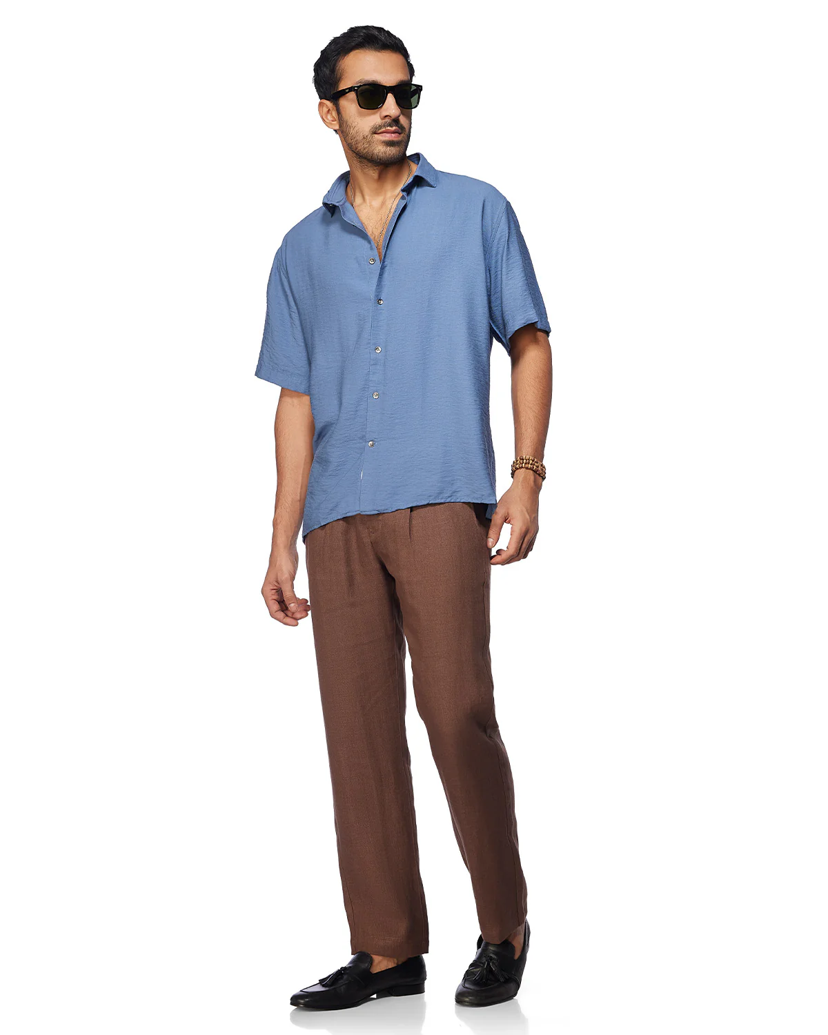 Blue Half-Sleeve Dobby Shirt - Image 3