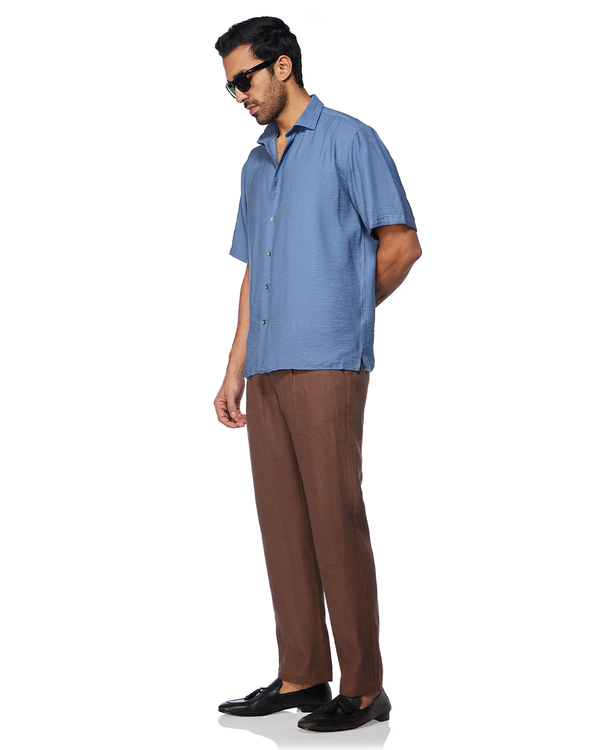 Blue Half-Sleeve Dobby Shirt - Image 4