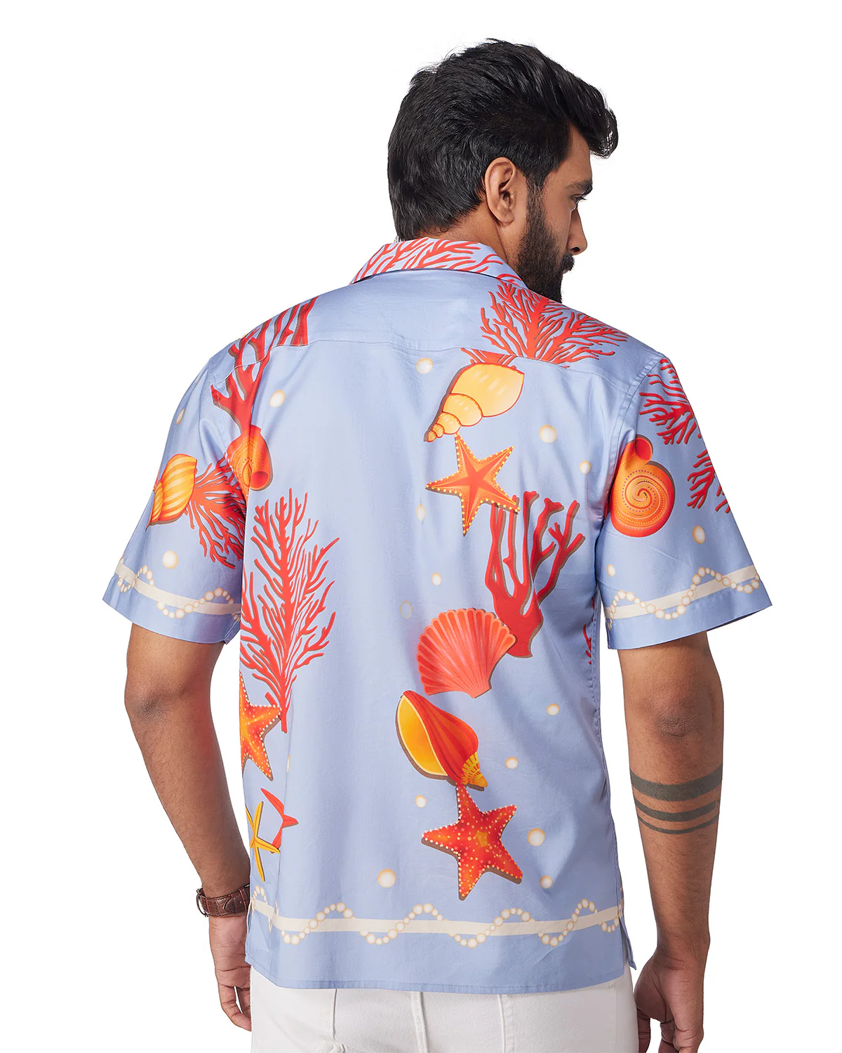 Blue Half-Sleeve Seashell Printed Shirt - Image 5
