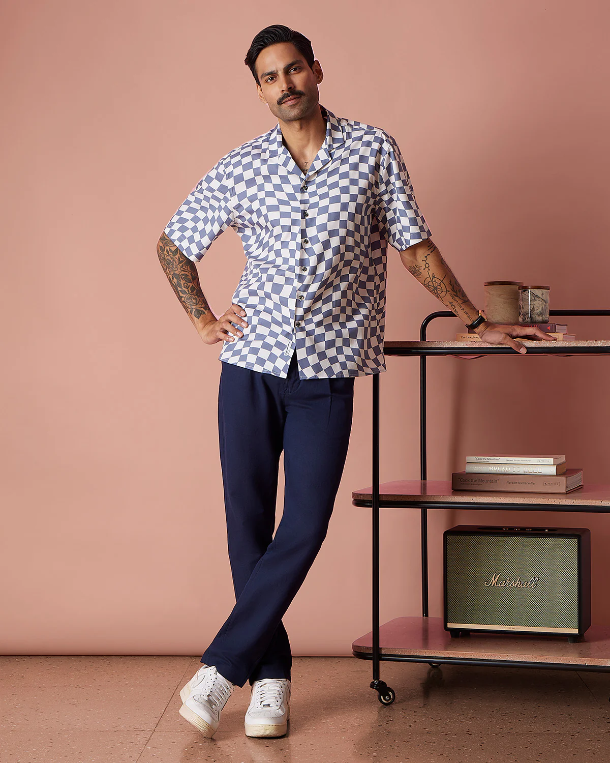 Blue & White Half-Sleeve Wavy Checked Shirt - Image 3