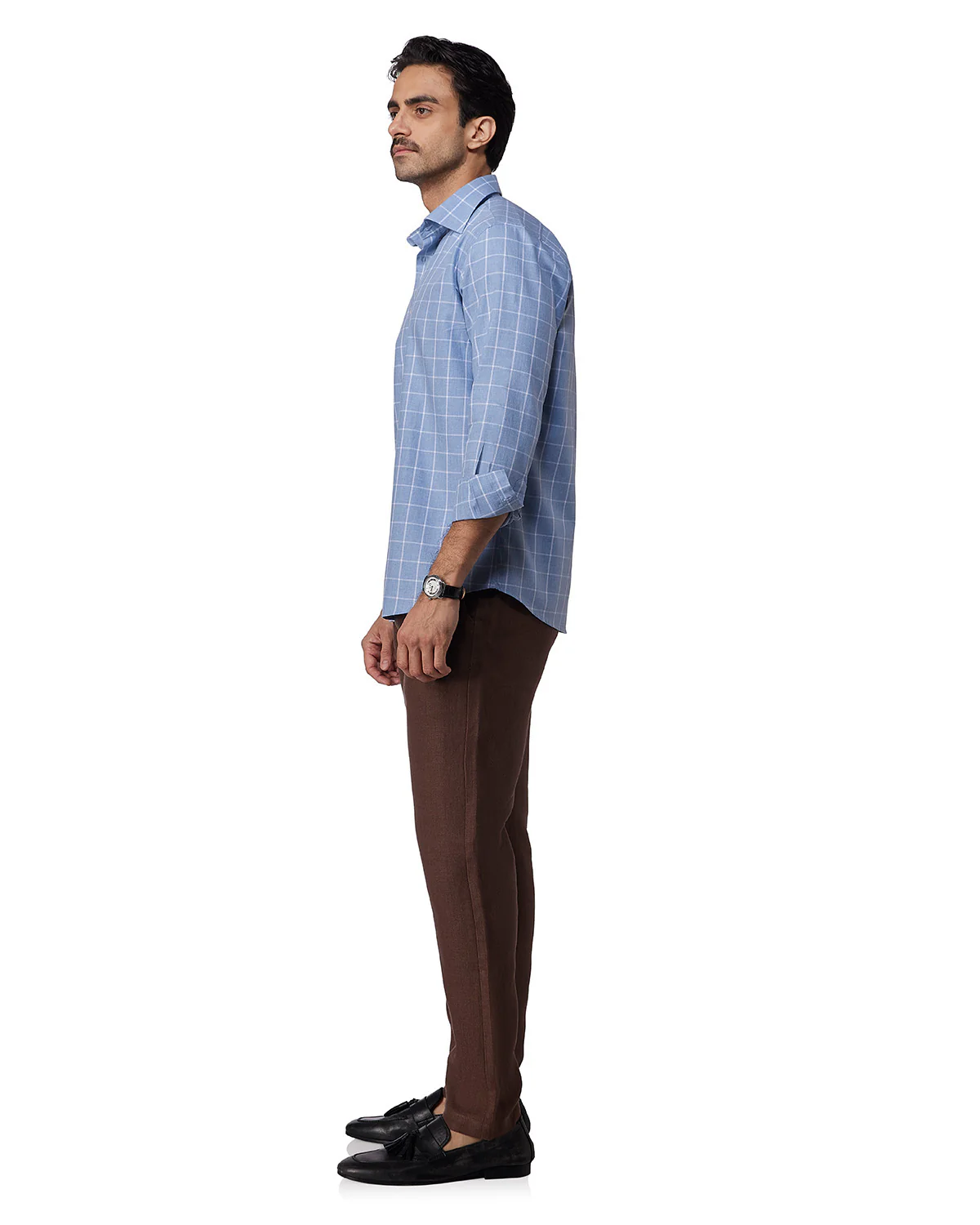Blue & White Twill Checked Shirt - Image 4