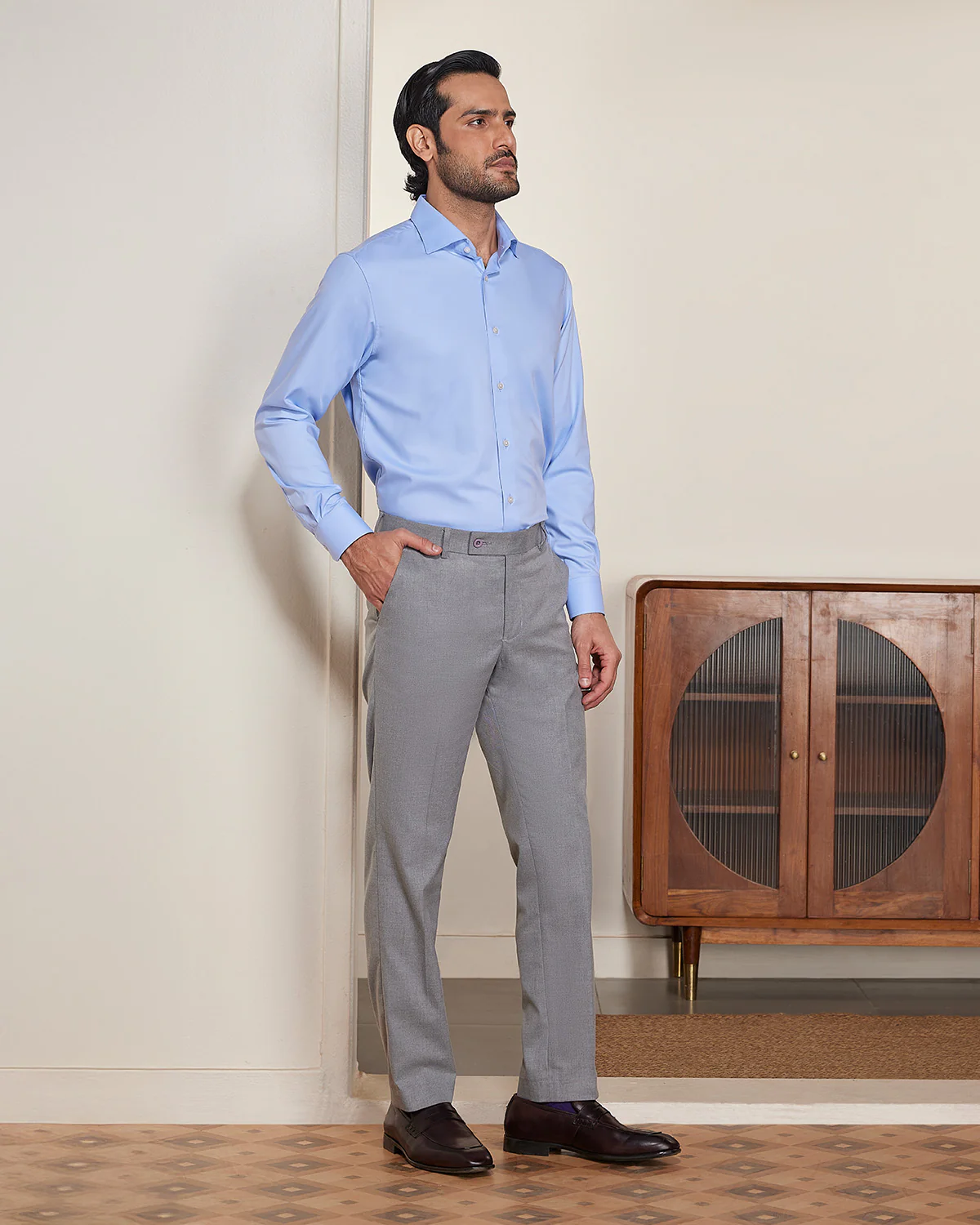 Blue Wrinkle-Free Stretch Twill Shirt - Image 4