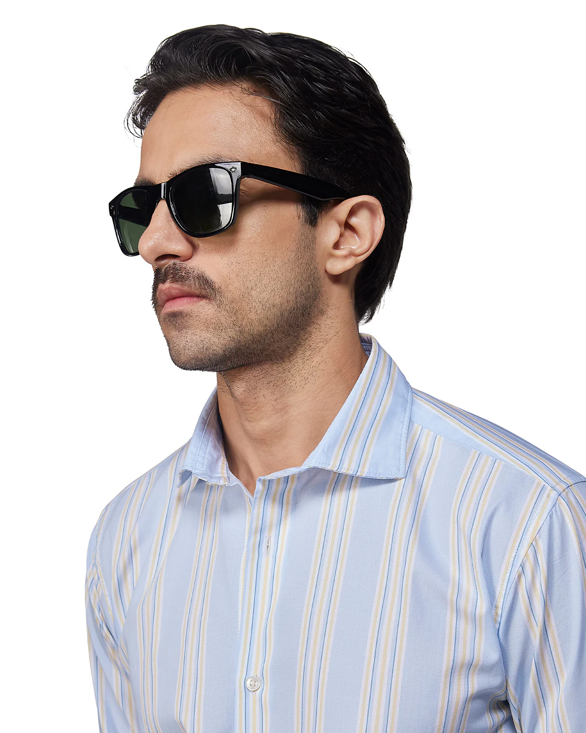 Blue & Yellow Cotton Striped Shirt - Image 2