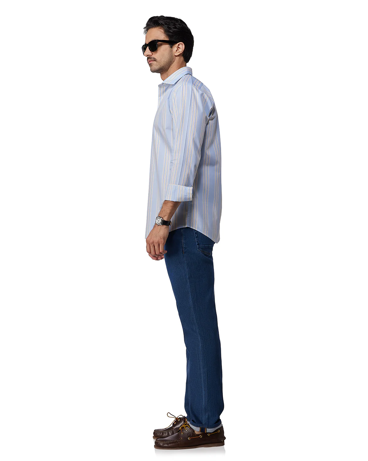 Blue & Yellow Cotton Striped Shirt - Image 4