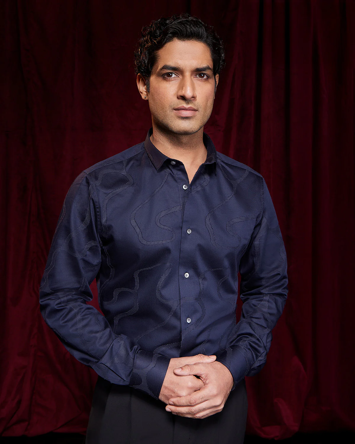 Boulevard Jacquard Shirt - Navy - Image 2