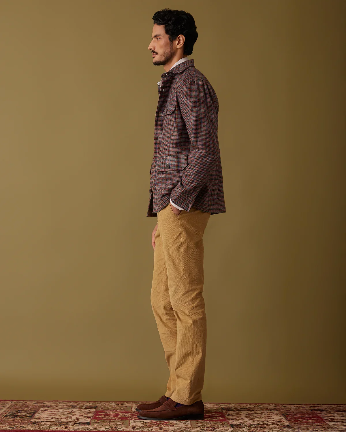 Bramble Houndstooth Tweed Shacket - Khaki - Image 3